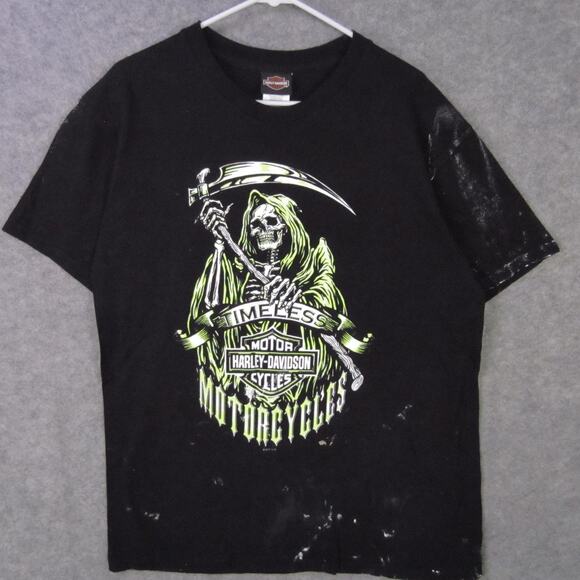 Harley-Davidson Shirt Mens Large Black Grim Reaper Skull Made in USA Redding - Picture 1 of 9